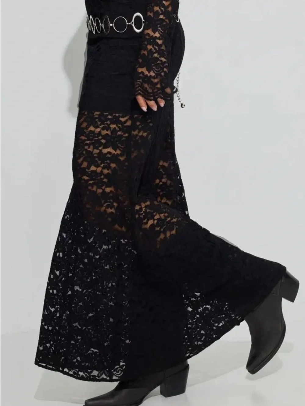 Garage Black Lace Mermaid Maxi Skirt | Y2K Gothic Coquette - Picture 2 of 4